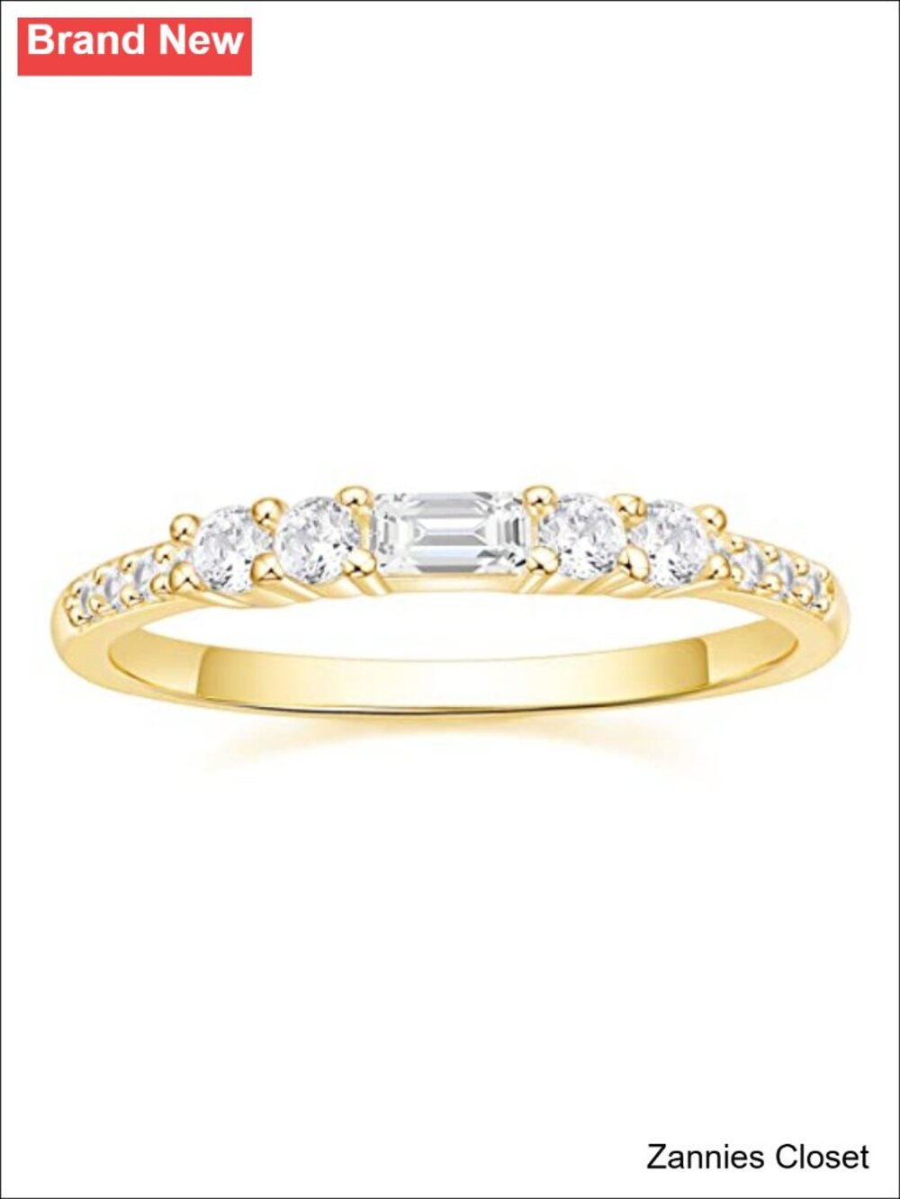 💍 14K Gold Plated Baguette CZ Half Eternity Stackable Wedding Band Ring
